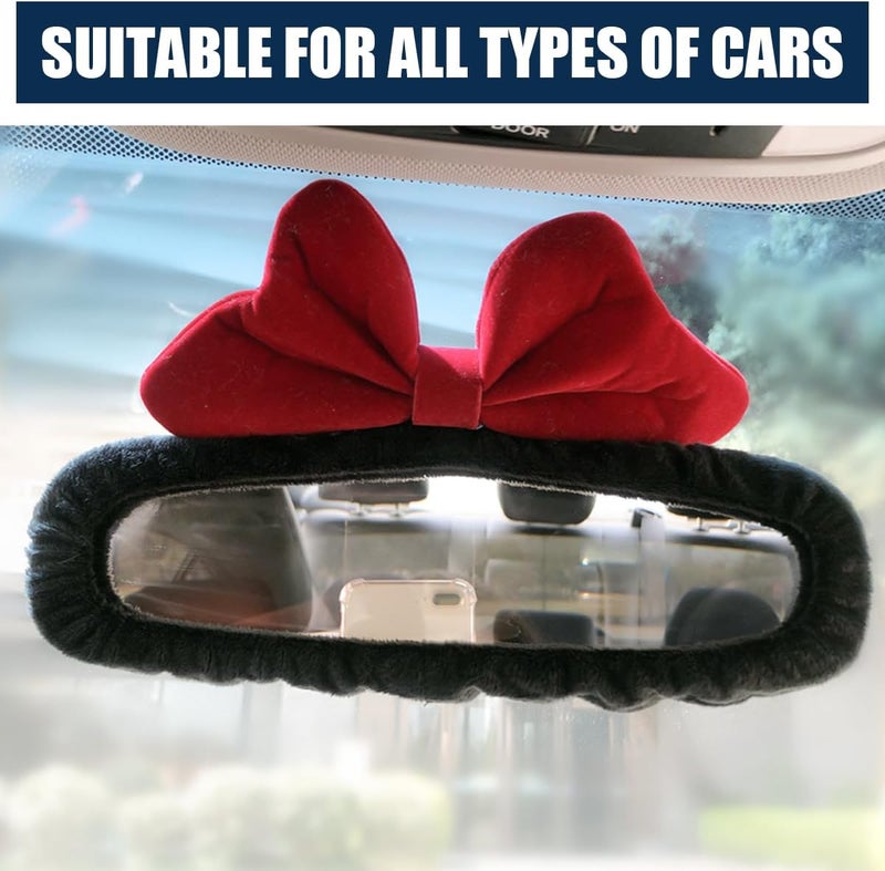 Bittwee Car Rearview Mirror Cover, Auto Interior Elastic Comfortable Rear View Mirror Protector Decorative Accessories for Girls Women Man Gift, Universal for Vehicles, SUV, Truck, RV (Black/Red) - Image 4